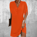 Women's Plain Mini – V Neck Split Sleeve Pleated Neckline Party Evening Dress