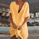 Women's Plain Sheer Mini – Round Neck Short Sleeve Open Front Beach Dress