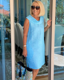 Women's Plain Shift Mini – Cowl Neck Sleeveless Pocket Casual Summer Party Dress