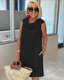 Women's Plain Shift Mini – Cowl Neck Sleeveless Pocket Casual Summer Party Dress