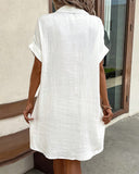 Women's Plain Shirt Midi – Collar Short Sleeve Button Down Pocket Casual Summer Dress