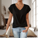 Women's Plain Twist Front Top – V Neck Cap Sleeve Casual Summer Blouse
