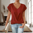 Women's Plain Twist Front Top – V Neck Cap Sleeve Casual Summer Blouse
