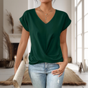Women's Plain Twist Front Top – V Neck Cap Sleeve Casual Summer Blouse