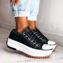 Women's Platform Lace Up Sneakers – Low Top Canvas Toe Cap Chunky Lug Sole