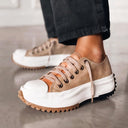 Women's Platform Lace Up Sneakers – Low Top Canvas Toe Cap Chunky Lug Sole