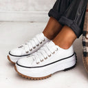 Women's Platform Lace Up Sneakers – Low Top Canvas Toe Cap Chunky Lug Sole