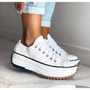 Women's Platform Lace Up Sneakers – Low Top Canvas Toe Cap Chunky Lug Sole
