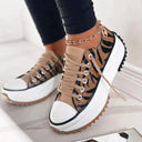 Women's Platform Lace Up Sneakers – Low Top Canvas Toe Cap Chunky Lug Sole