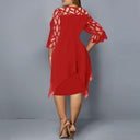 Women's Plus Size Midi Dress – 3/4 Sleeve Lace Yoke Chiffon Overlay Formal