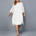 Women's Plus Size Midi Dress – 3/4 Sleeve Lace Yoke Chiffon Overlay Formal