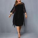 Women's Plus Size Midi Dress – 3/4 Sleeve Lace Yoke Chiffon Overlay Formal