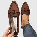 Women's Pointed Toe Knit Loafers – Flat Slip On Two Tone Knotted Strap Flats