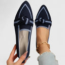 Women's Pointed Toe Knit Loafers – Flat Slip On Two Tone Knotted Strap Flats
