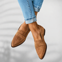 Women's Pointed Toe Penny Loafers – Nubuck Slip On Flat Loafer Shoes Low Heel