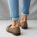 Women's Pointed Toe Penny Loafers – Nubuck Slip On Flat Loafer Shoes Low Heel