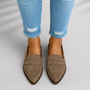 Women's Pointed Toe Penny Loafers – Nubuck Slip On Flat Loafer Shoes Low Heel