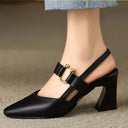Women's Pointed Toe Slingback Heels – Cutout Vamp Gold Ring Accent Block Heel