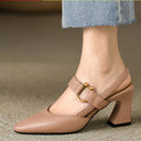 Women's Pointed Toe Slingback Heels – Cutout Vamp Gold Ring Accent Block Heel