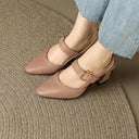 Women's Pointed Toe Slingback Heels – Cutout Vamp Gold Ring Accent Block Heel