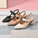 Women's Pointed Toe Slingback Heels – Cutout Vamp Gold Ring Accent Block Heel