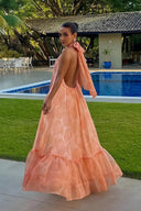Women's Polka Dot Maxi Dress – Halter Neck Gathered Tiered Ruffle Wedding Guest