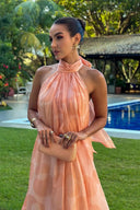 Women's Polka Dot Maxi Dress – Halter Neck Gathered Tiered Ruffle Wedding Guest