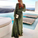 Women's Polka Dot Maxi Dress – V-Neck Long Flare Sleeve Smocked Waist Boho Beach