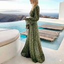 Women's Polka Dot Maxi Dress – V-Neck Long Flare Sleeve Smocked Waist Boho Beach