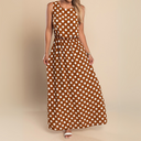 Women's Polka Dot Maxi – Round Neck Sleeveless Gathered Waist Summer Dress