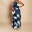 Women's Polka Dot Maxi – Round Neck Sleeveless Gathered Waist Summer Dress