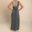 Women's Polka Dot Maxi – Round Neck Sleeveless Gathered Waist Summer Dress