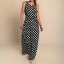 Women's Polka Dot Maxi – Round Neck Sleeveless Gathered Waist Summer Dress