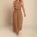 Women's Polka Dot Maxi – Round Neck Sleeveless Gathered Waist Summer Dress