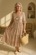 Women's Polka Dot Midi Dress – Round Neck Short Sleeve Tiered Summer Dress