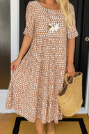 Women's Polka Dot Midi Dress – Round Neck Short Sleeve Tiered Summer Dress