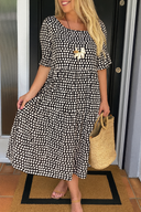 Women's Polka Dot Midi Dress – Round Neck Short Sleeve Tiered Summer Dress