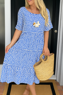 Women's Polka Dot Midi Dress – Round Neck Short Sleeve Tiered Summer Dress