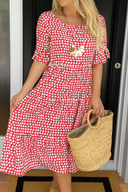 Women's Polka Dot Midi Dress – Round Neck Short Sleeve Tiered Summer Dress