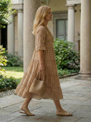 Women's Polka Dot Midi – Round Neck Ruffle Sleeve Three Tier Gathered Summer Dress