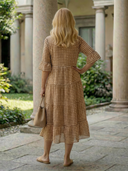 Women's Polka Dot Midi – Round Neck Ruffle Sleeve Three Tier Gathered Summer Dress