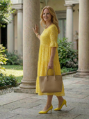 Women's Polka Dot Midi – Round Neck Ruffle Sleeve Three Tier Gathered Summer Dress