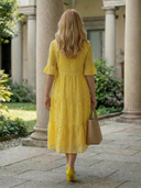 Women's Polka Dot Midi – Round Neck Ruffle Sleeve Three Tier Gathered Summer Dress