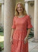 Women's Polka Dot Midi – Round Neck Ruffle Sleeve Three Tier Gathered Summer Dress