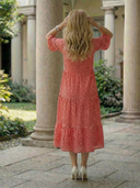 Women's Polka Dot Midi – Round Neck Ruffle Sleeve Three Tier Gathered Summer Dress