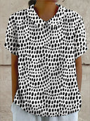 Women's Polka Dot Print Top – Collared Short Sleeve Casual Everyday Shirt