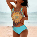 Women's Printed Tankini Set – Scoop Neck Double Strap Two Piece Swimwear