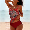 Women's Printed Tankini Set – Scoop Neck Double Strap Two Piece Swimwear