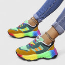 Women's Rainbow Colorblock Chunky Sneaker – Lace Up Low Top Multicolor Trainer