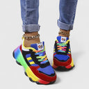 Women's Rainbow Colorblock Chunky Sneaker – Lace Up Low Top Multicolor Trainer